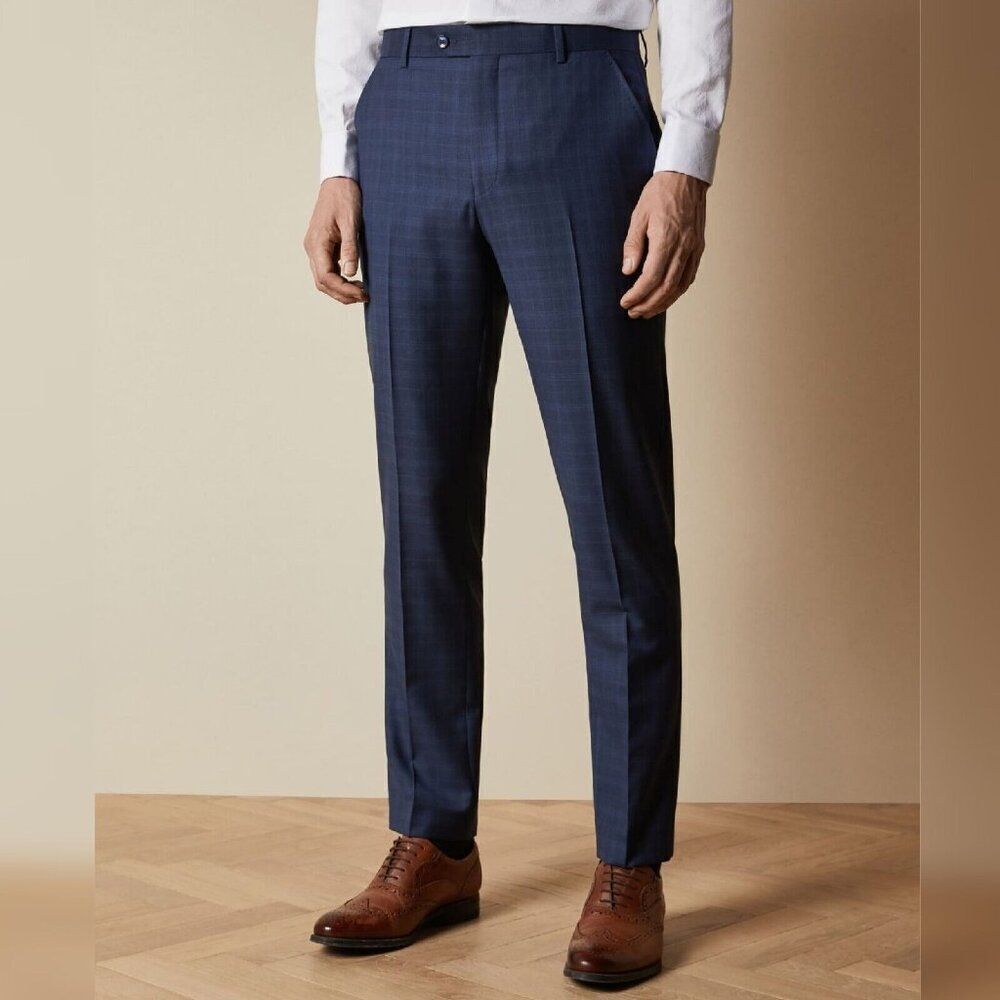 NWT Ted Baker London - 38L Men's Debonair Check Trouser WESTT DK Blue $260